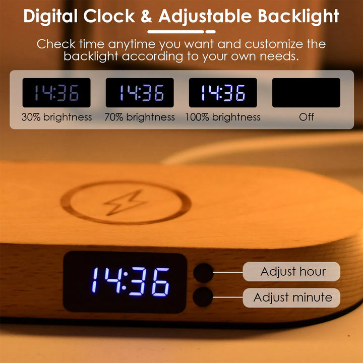 SyncLite Touch Bedside Lamp – Clock, Wireless Charger & Dimmable LED Nightstand Light