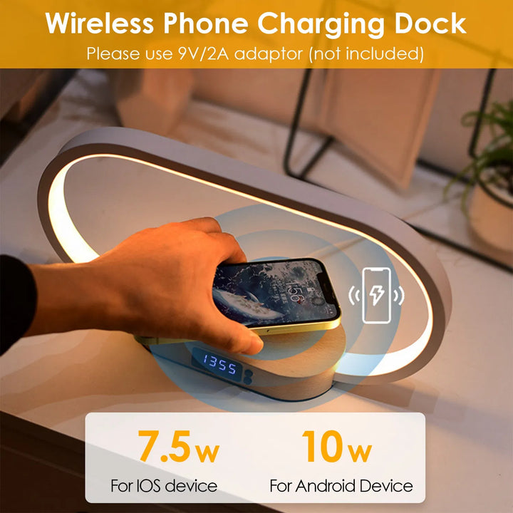 SyncLite Touch Bedside Lamp – Clock, Wireless Charger & Dimmable LED Nightstand Light