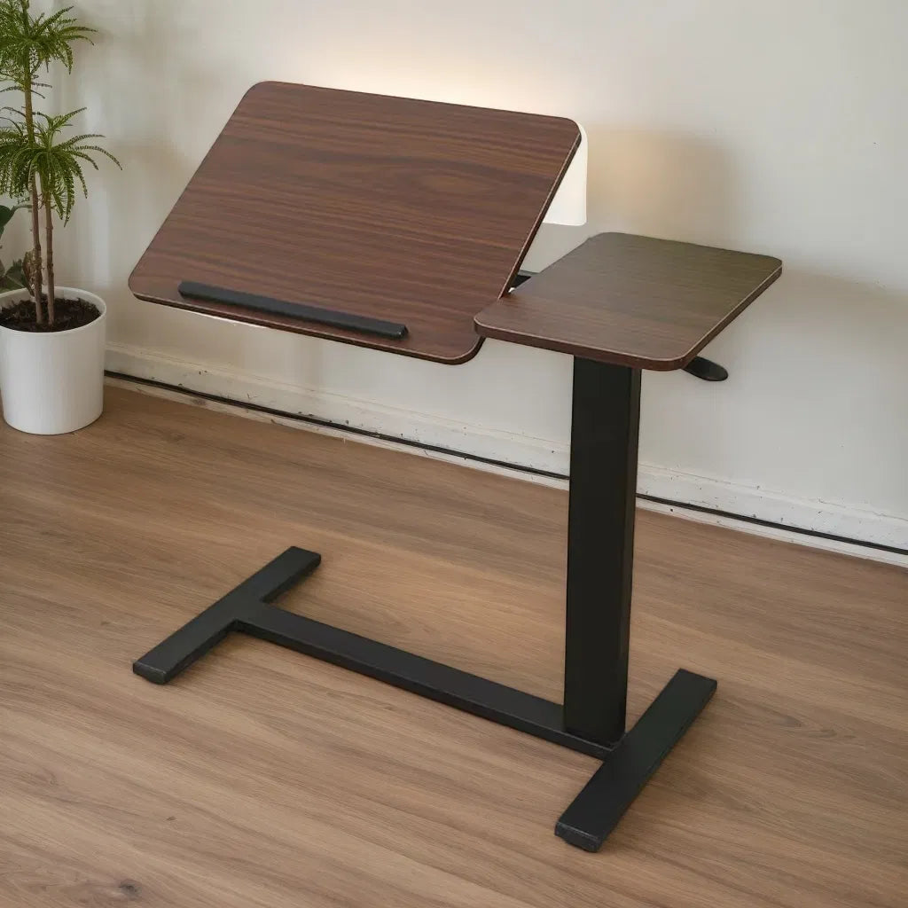 Bedside Table,Folding Overbed Bedside Desk Mobile Rolling Laptop Stand Tilting Overbed Table with Wheels Height Adjustable Tray Table for Laptop Bed Sofa Side Table (WALNUT)