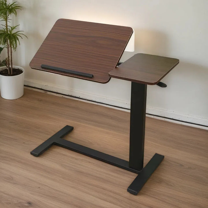 Bedside Table,Folding Overbed Bedside Desk Mobile Rolling Laptop Stand Tilting Overbed Table with Wheels Height Adjustable Tray Table for Laptop Bed Sofa Side Table (WALNUT)