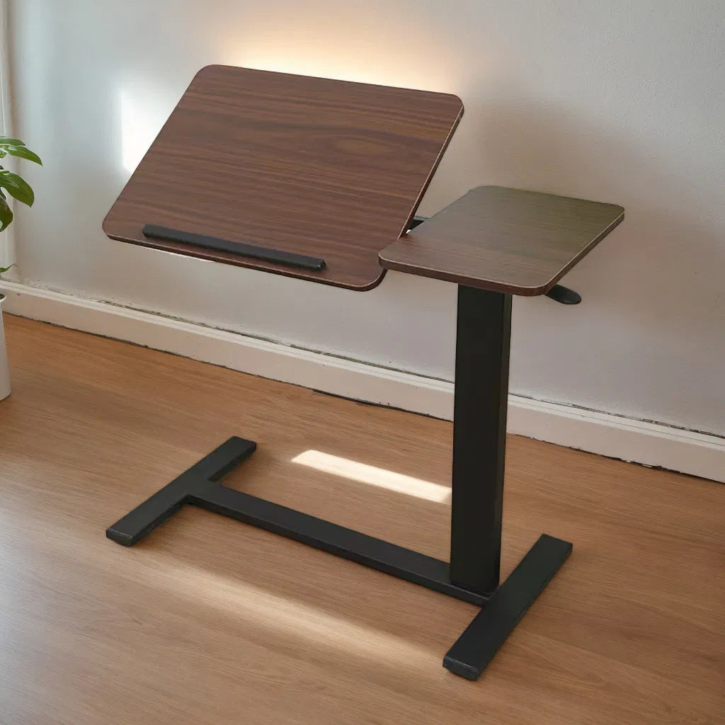 Bedside Table,Folding Overbed Bedside Desk Mobile Rolling Laptop Stand Tilting Overbed Table with Wheels Height Adjustable Tray Table for Laptop Bed Sofa Side Table (WALNUT)