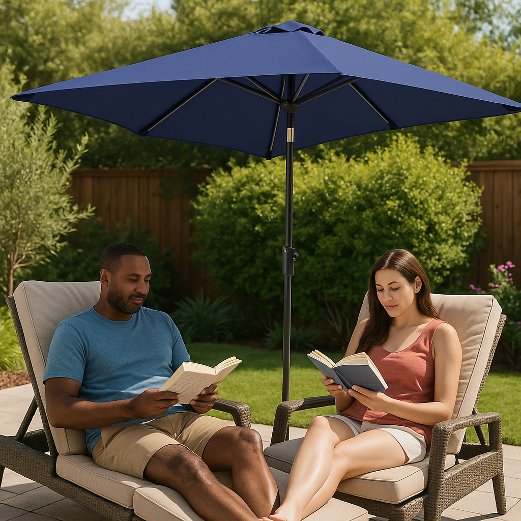Navy Shade Pro - 9x5ft Rectangular Tilt Market Umbrella with Crank System