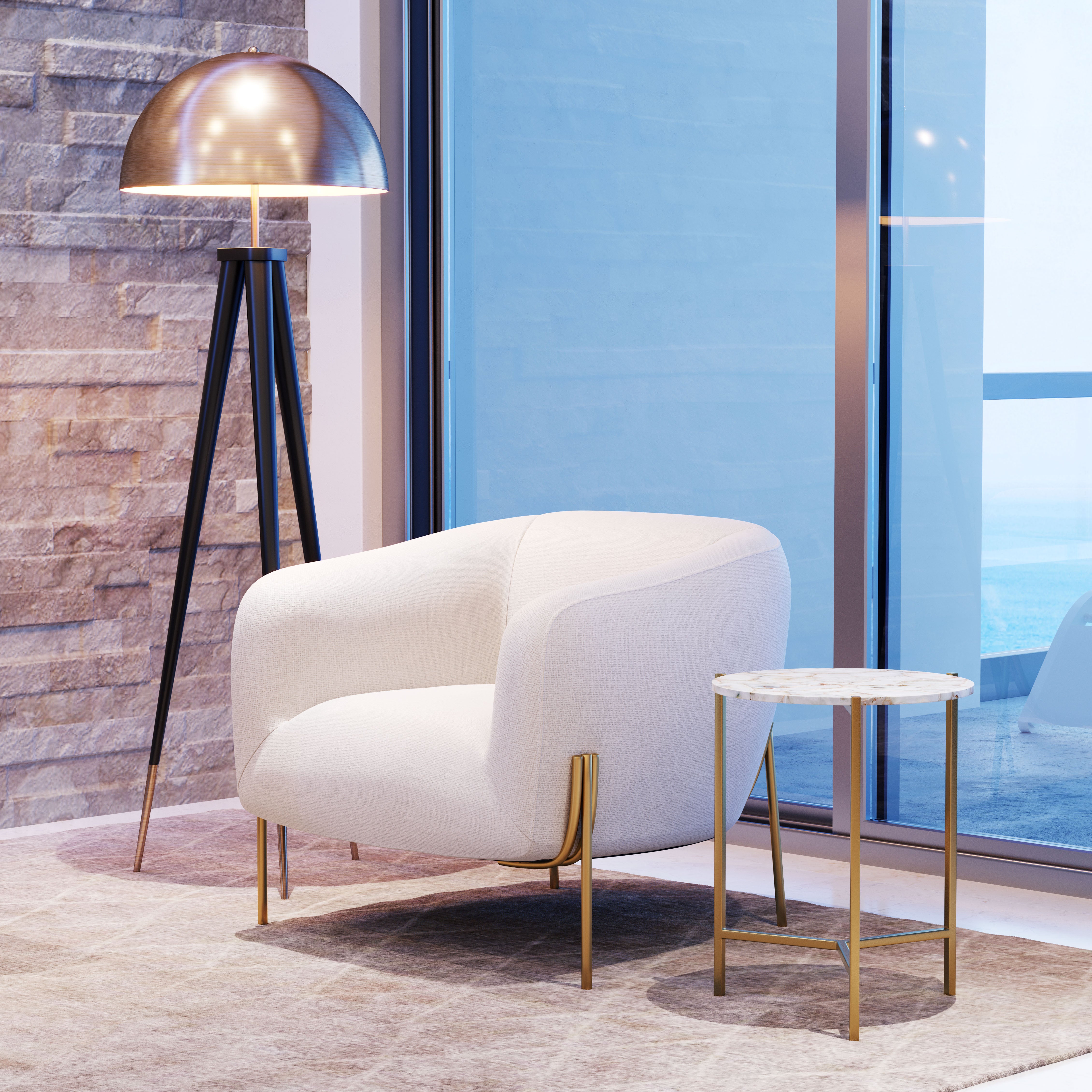 Haru Side Table White & Gold