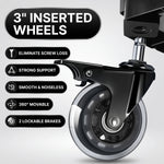 Close-up of the yellow mechanic stool's 3 inch caster wheel with lockable brake