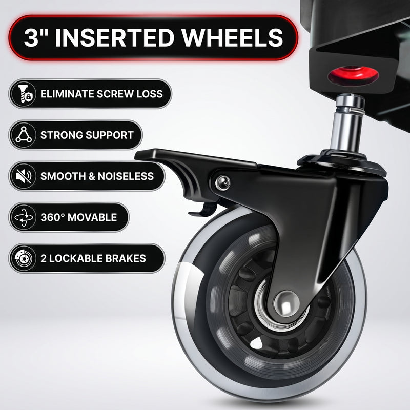 Close-up of the yellow mechanic stool's 3 inch caster wheel with lockable brake