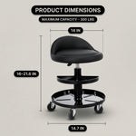 Dimension graphic for the yellow mechanic stool showing 27.95 inch height and 330 pound capacity