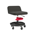 Big and tall mechanic stool with wheels in yellow, angled studio view showing padded square seat and carry handle