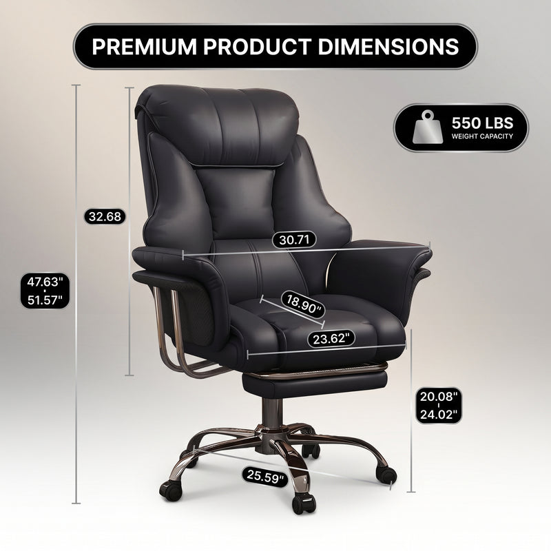 Big and tall office chair dimensions with 550 lb weight capacity and adjustable height