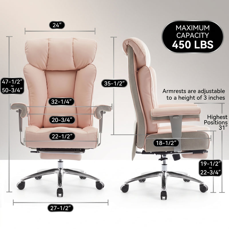 Big and tall office chair dimensions with 550 lb weight capacity and adjustable height
