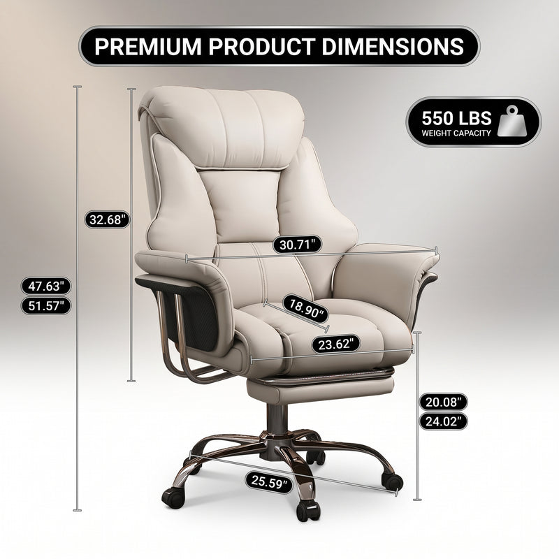 Big and tall office chair dimensions with 550 lb weight capacity and adjustable height