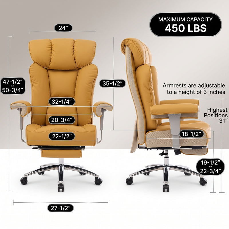 Big and tall office chair dimensions with 550 lb weight capacity and adjustable height