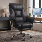Cream-white big and tall PU leather office chair with footrest in a home office
