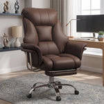 Cream-white big and tall PU leather office chair with footrest in a home office
