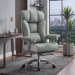 Cream-white big and tall PU leather office chair with footrest in a home office