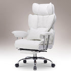 Cream-white big and tall PU leather office chair with footrest in a home office