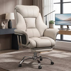 Cream-white big and tall PU leather office chair with footrest in a home office