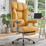 Cream-white big and tall PU leather office chair with footrest in a home office