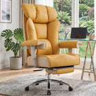 Cream-white big and tall PU leather office chair with footrest in a home office