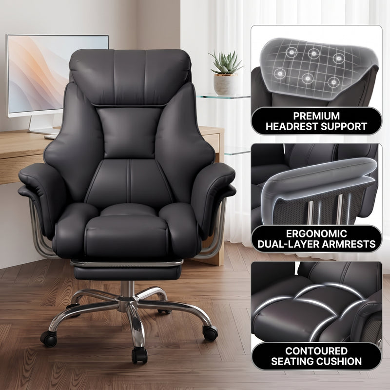 Office chair headrest support with dual-layer armrests and contoured seat cushion