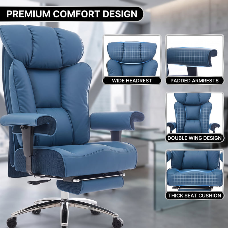 Office chair headrest support with dual-layer armrests and contoured seat cushion