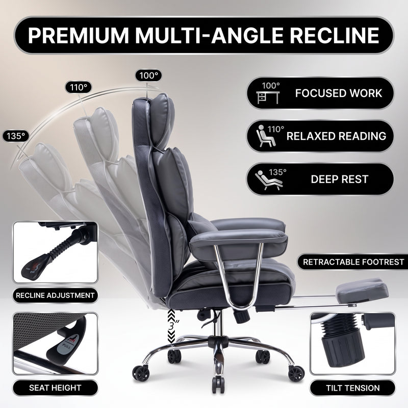 Office chair headrest support with dual-layer armrests and contoured seat cushion