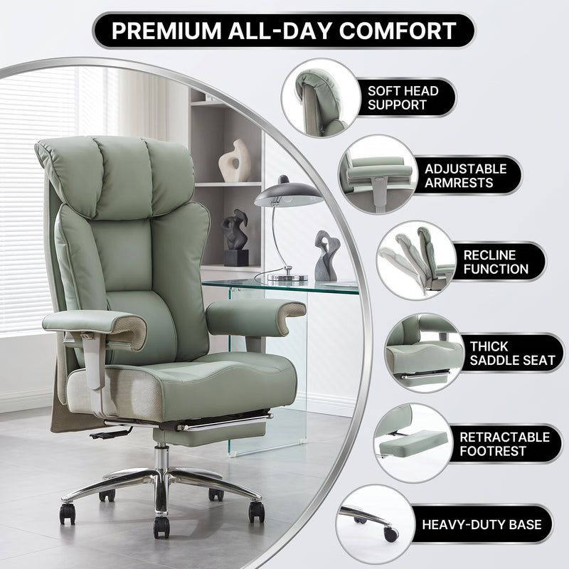 Office chair headrest support with dual-layer armrests and contoured seat cushion