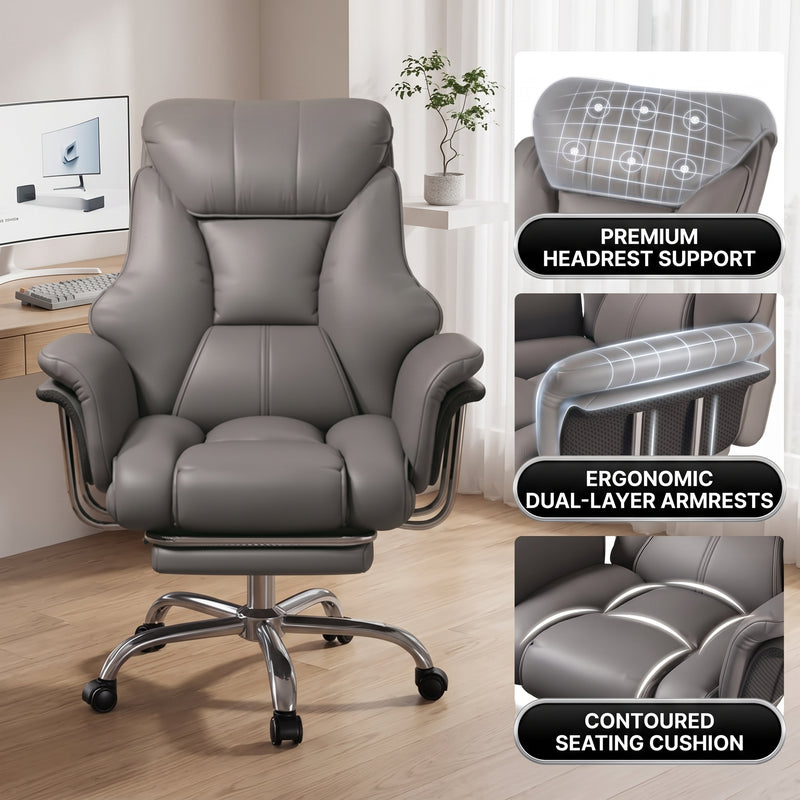 Office chair headrest support with dual-layer armrests and contoured seat cushion