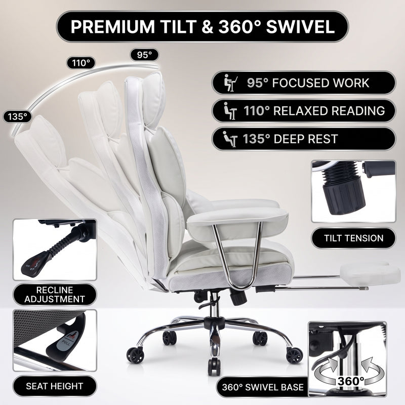 Office chair headrest support with dual-layer armrests and contoured seat cushion