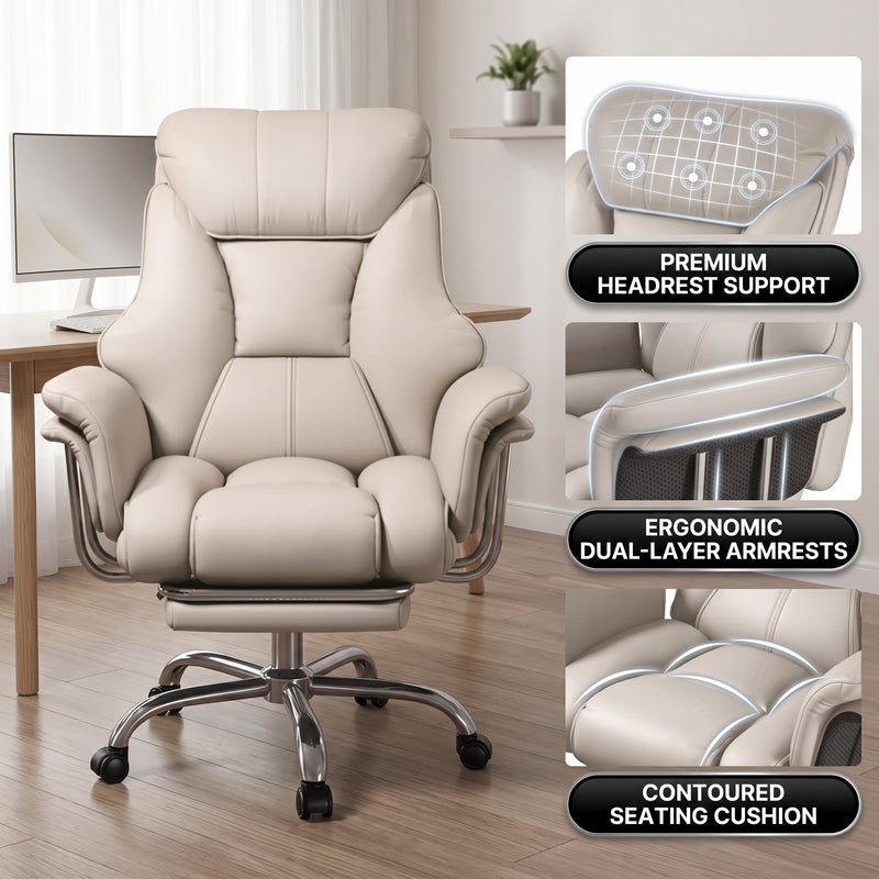 Office chair headrest support with dual-layer armrests and contoured seat cushion