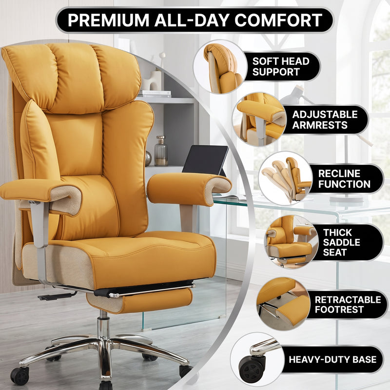 Office chair headrest support with dual-layer armrests and contoured seat cushion
