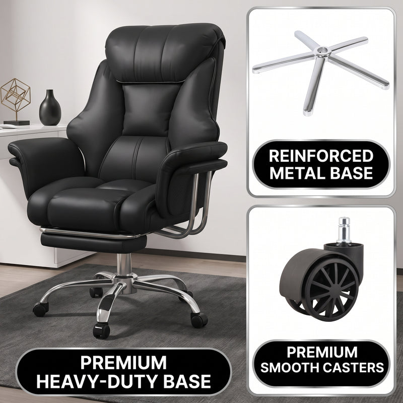 Reinforced metal base with smooth rolling casters on the big and tall office chair