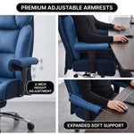 Big and tall office chair reclining from 90 to 130 degrees with footrest extended