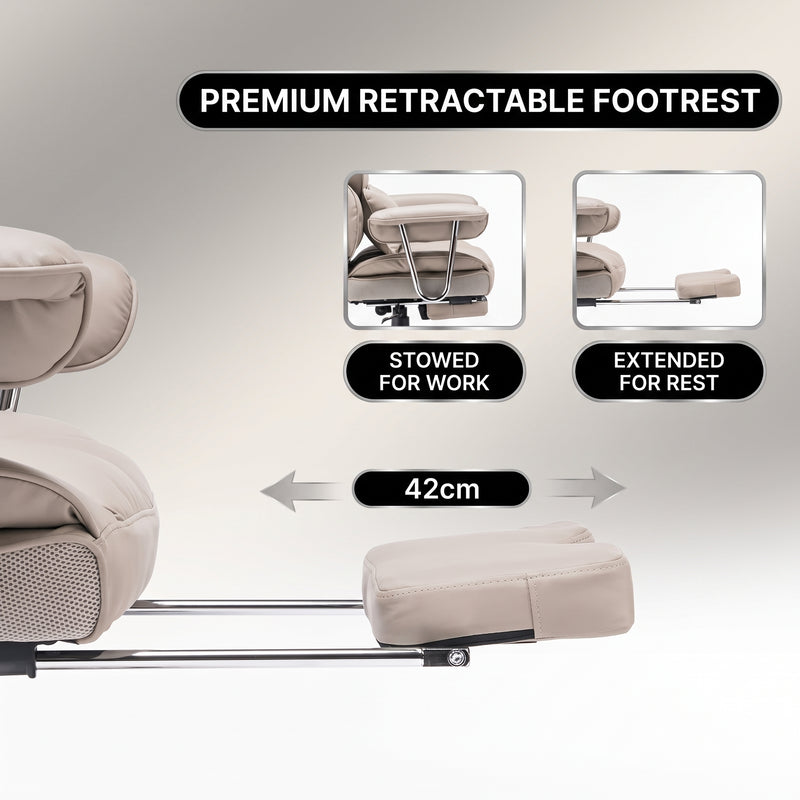 Big and tall office chair reclining from 90 to 130 degrees with footrest extended