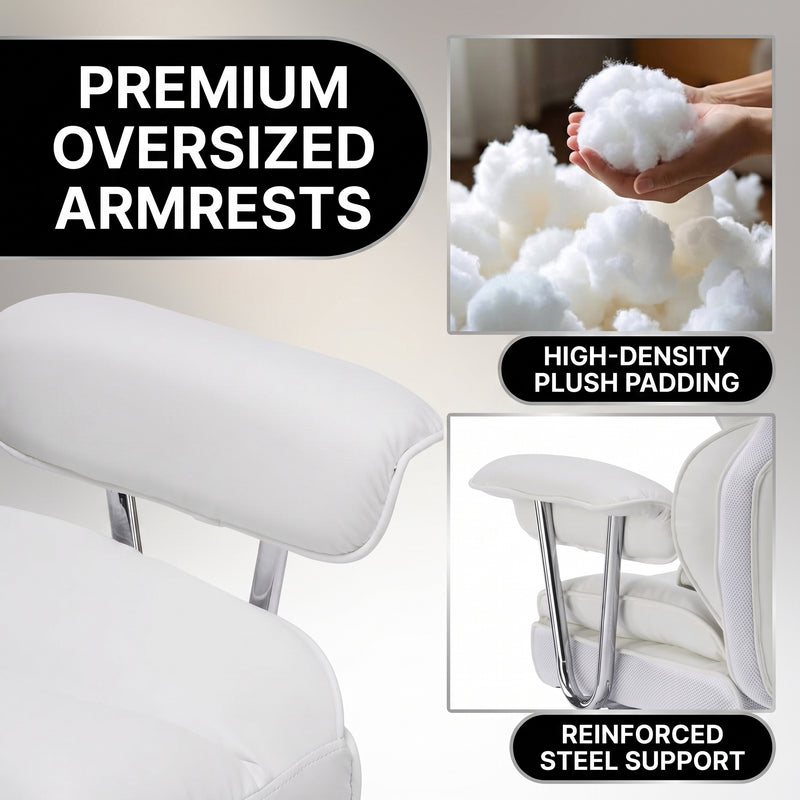 Big and tall office chair reclining from 90 to 130 degrees with footrest extended