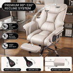 Big and tall office chair reclining from 90 to 130 degrees with footrest extended