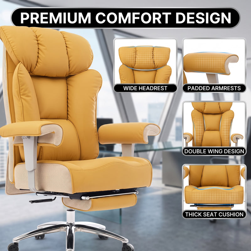 Big and tall office chair reclining from 90 to 130 degrees with footrest extended