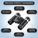 Close-up of 50mm FMC-coated objective lens on high-powered binoculars