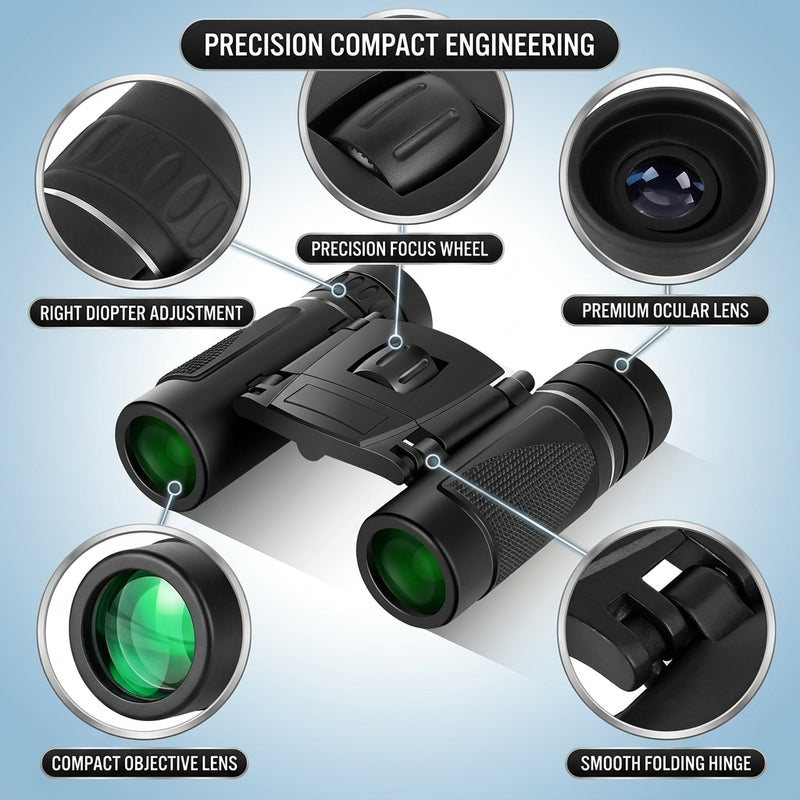 Close-up of 50mm FMC-coated objective lens on high-powered binoculars