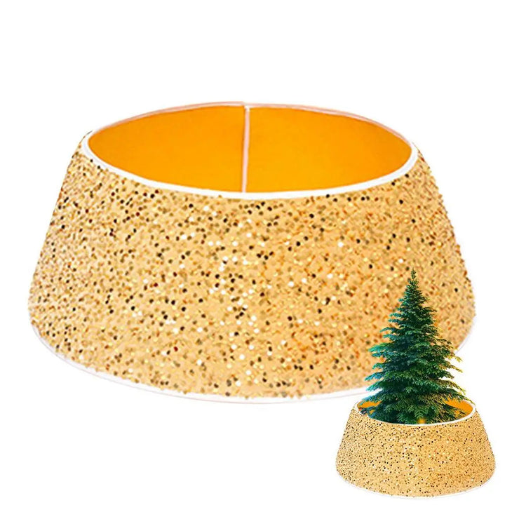 Christmas Tree Stand Cover 22Inch Round Tree Floor Mat Shimmer Tree Cover Mat Sequin Glitter Tree Skirts Vintage Tree Cover