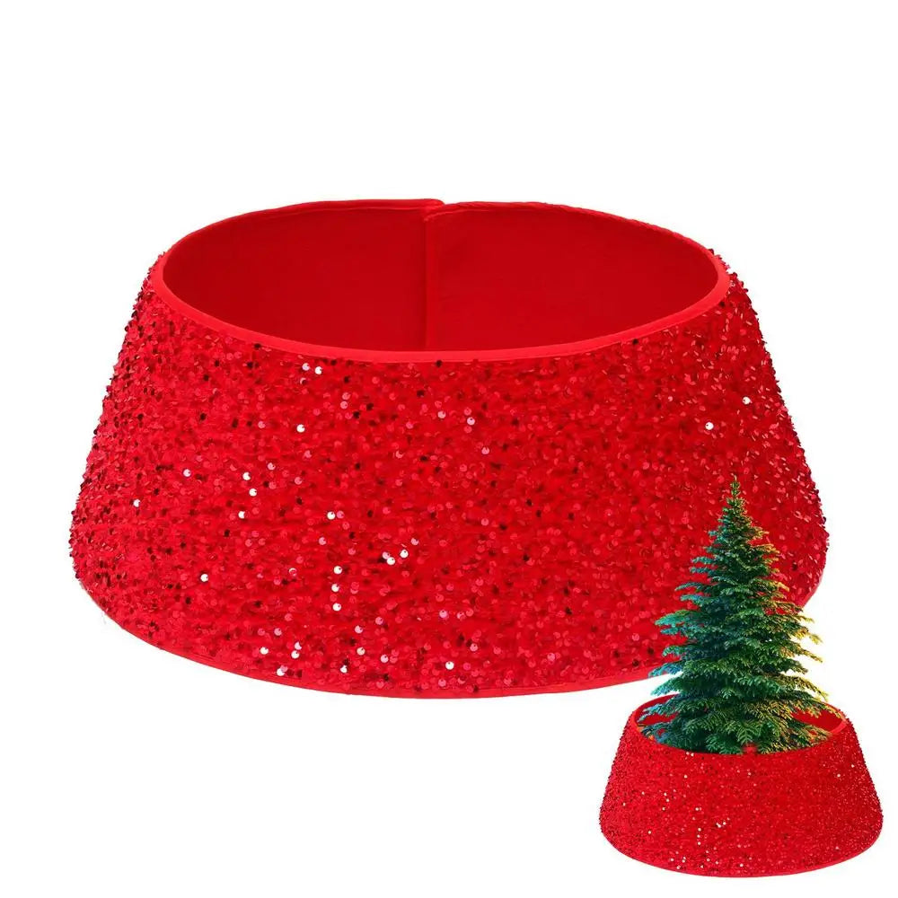 Christmas Tree Stand Cover 22Inch Round Tree Floor Mat Shimmer Tree Cover Mat Sequin Glitter Tree Skirts Vintage Tree Cover
