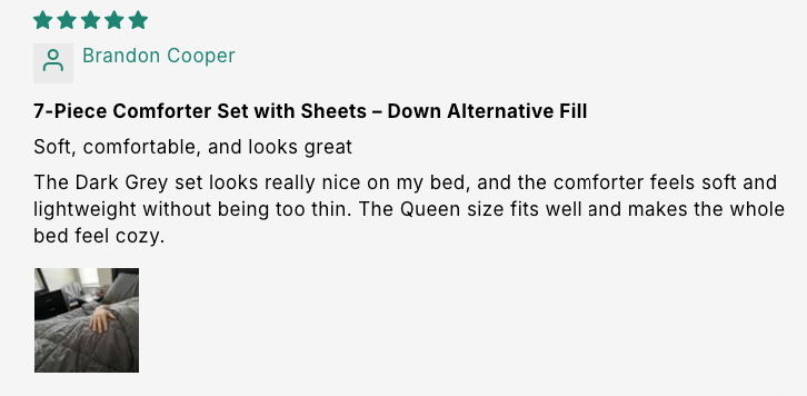 7-Piece Comforter Set with Sheets – Down Alternative Fill customer review screenshot 3