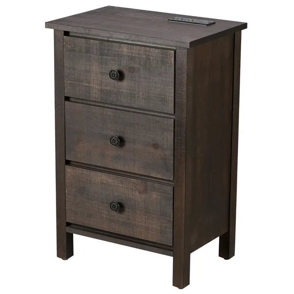 Brown MDF with solid wood veneer 66*45*68cm three-drawer bedside table