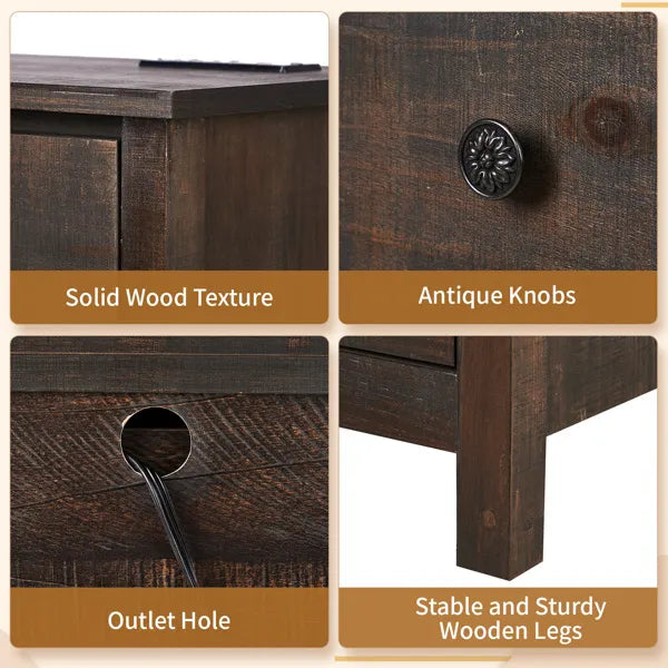 Brown MDF with solid wood veneer 66*45*68cm three-drawer bedside table