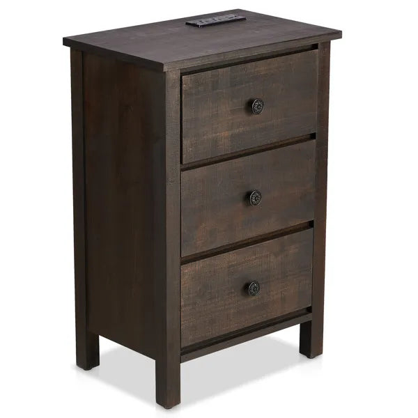 Brown MDF with solid wood veneer 66*45*68cm three-drawer bedside table