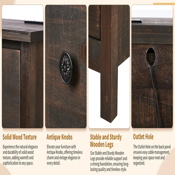 Brown MDF with solid wood veneer 66*45*68cm three-drawer bedside table