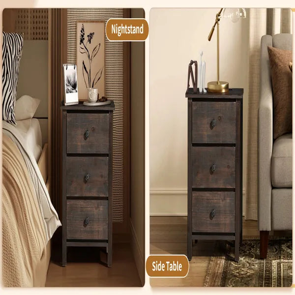 Brown MDF with solid wood veneer 66*45*68cm three-drawer bedside table