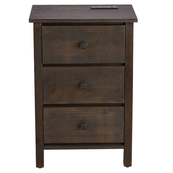 Brown MDF with solid wood veneer 66*45*68cm three-drawer bedside table