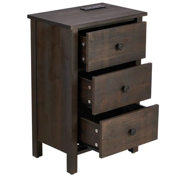 Brown MDF with solid wood veneer 66*45*68cm three-drawer bedside table