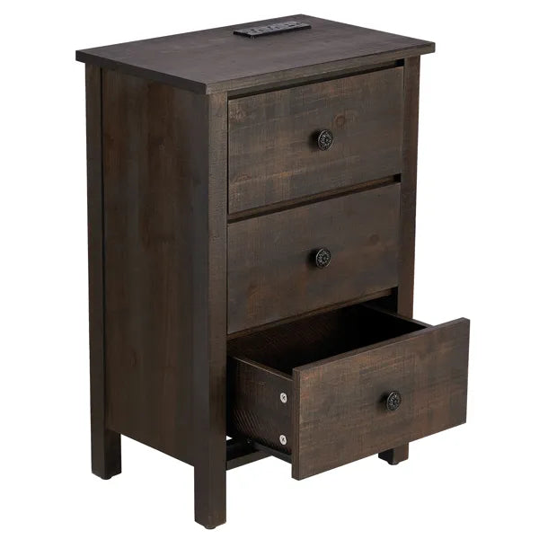 Brown MDF with solid wood veneer 66*45*68cm three-drawer bedside table