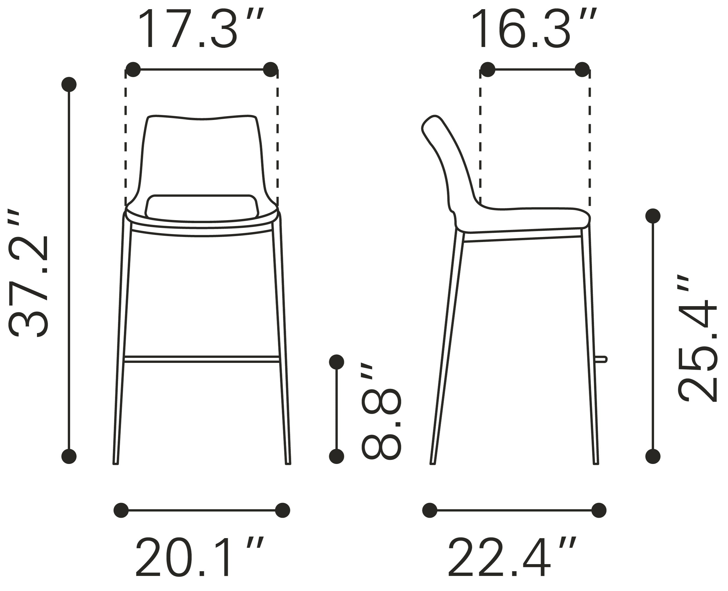 Ace Counter Stool (Set of 2) Dark Gray & Walnut